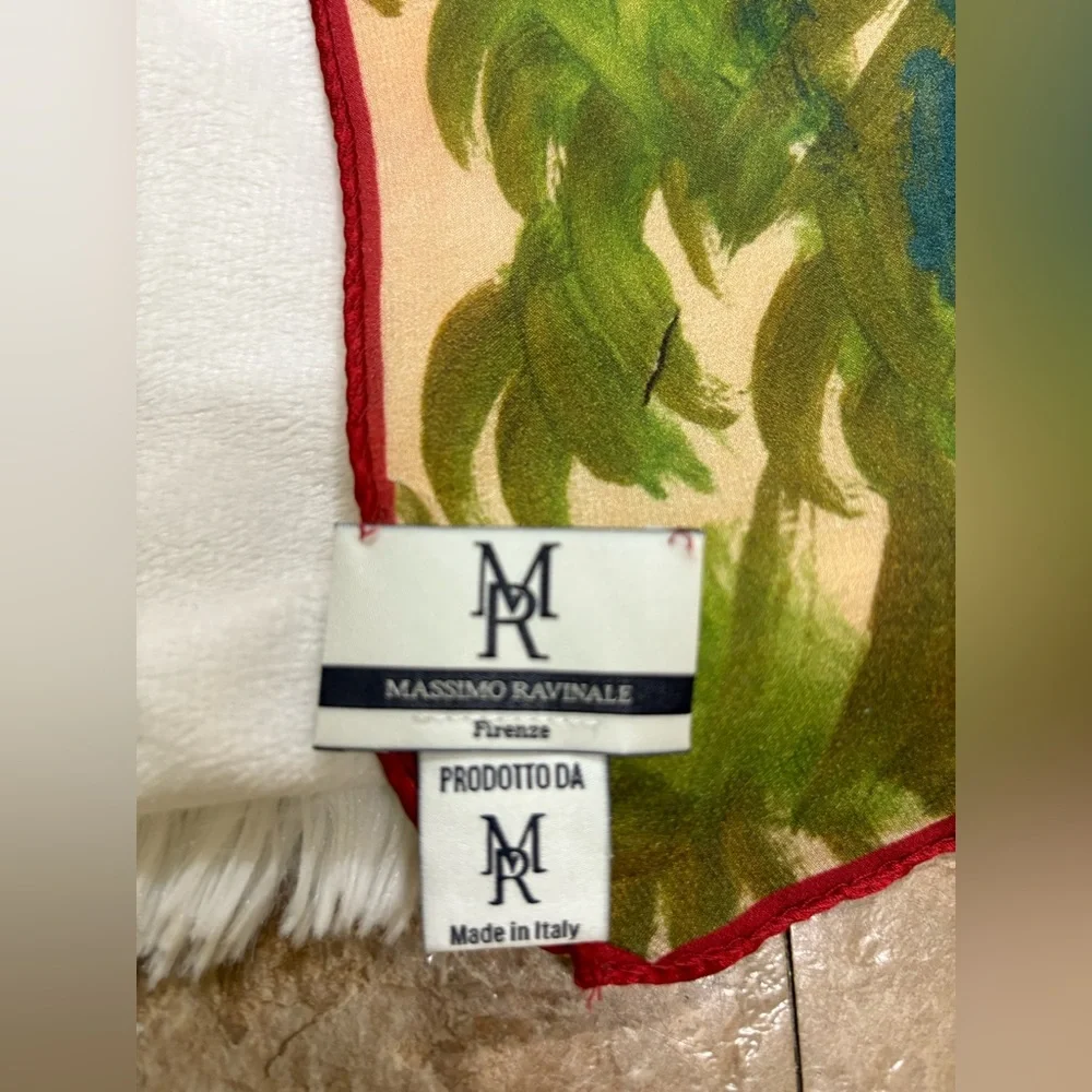 Massimo Ravinale Artistic Silk Scarf with Red Trim